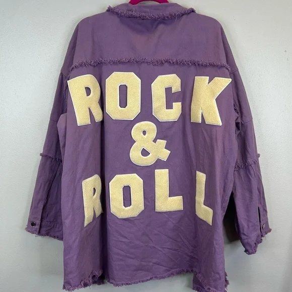 Davi & Dani Purple Rock & Roll Distressed Shacket Womens 3X - Picture 3 of 11